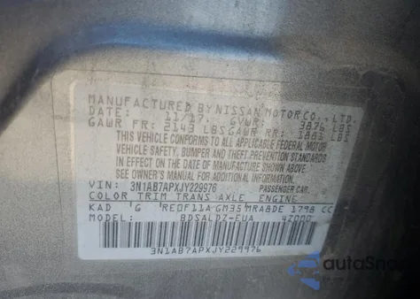 2018 Nissan Sentra S из США, поврежденный, VIN 3N1AB7APXJY229976